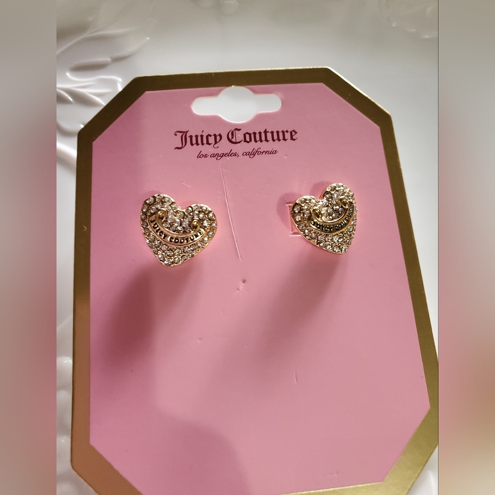 Juicy Couture Gold Heart Studded Rhinestone Earrings. New